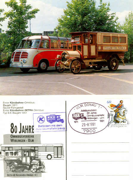 Postkarten Erster Kässbohrer-Omnibus 1911 + Setra S 8