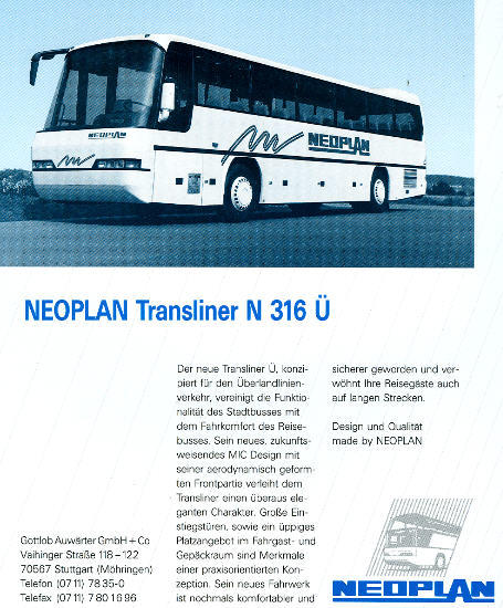 NEOPLAN-Transliner N 316 Ü -  Datenblatt