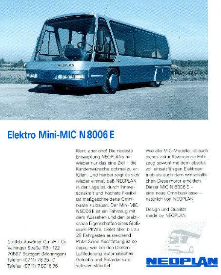 NEOPLAN-Elektro-Mini-MIC -Metroliner- N 8006 E -  Datenblatt